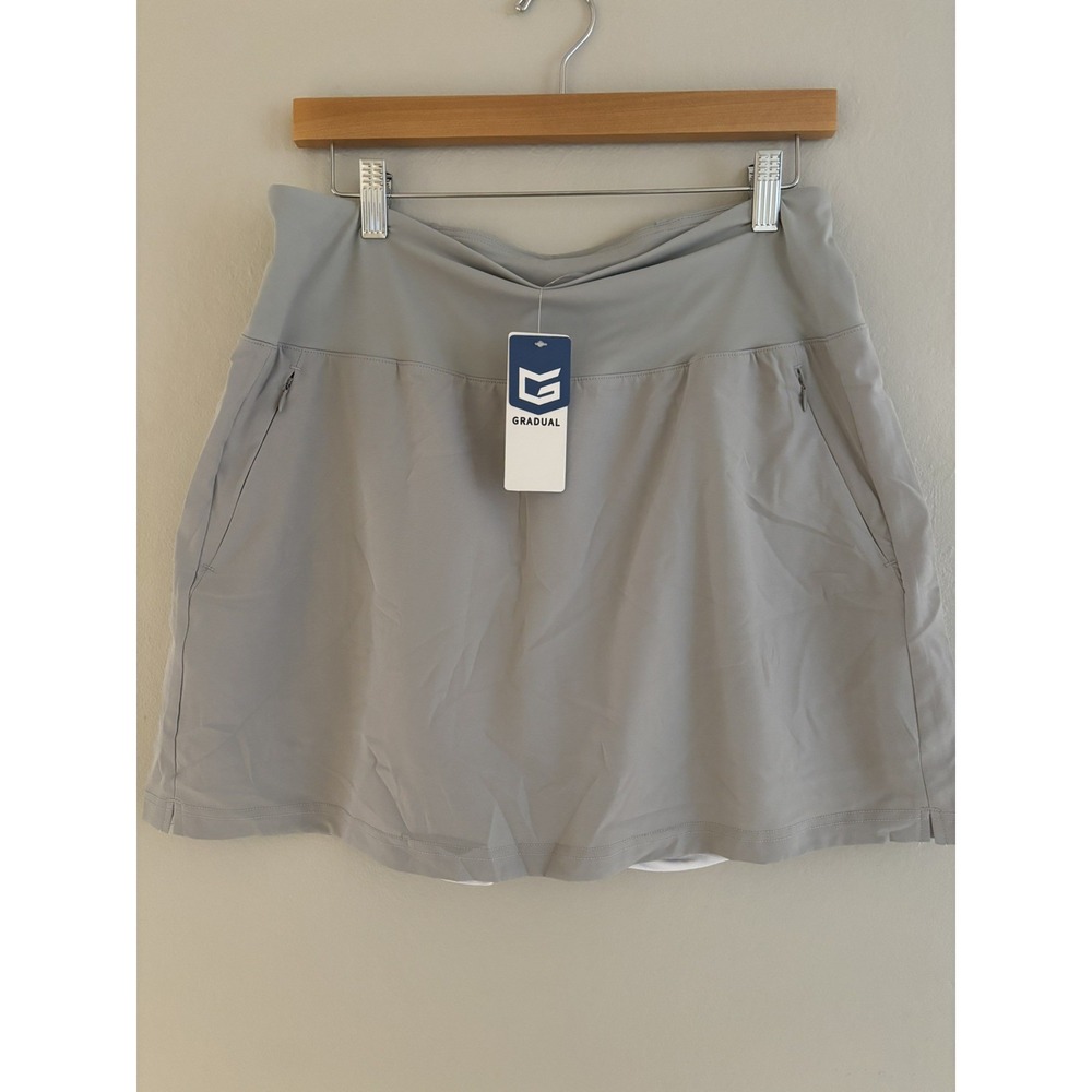 NWT‎ Golf Tennis Skort Gray Zip Pockets Sports Skirt Shorts Women's L